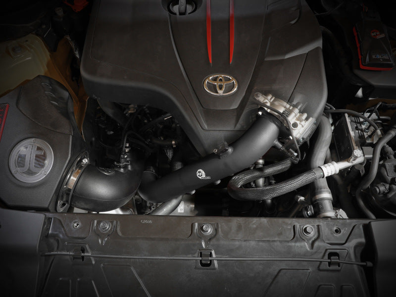 aFe BladeRunner Black 2-3/4in Aluminum Charge Pipe 2021 Toyota Supra GR (A90) I4-2.0L (t) B48 46-20488-B 46-20488-B Photo - Mounted