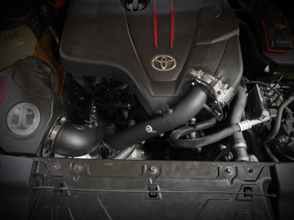 aFe BladeRunner Black 2-3/4in Aluminum Charge Pipe 2021 Toyota Supra GR (A90) I4-2.0L (t) B48 46-20488-B 46-20488-B Photo - Mounted