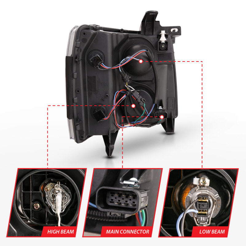 ANZO 07-13 Chevrolet Silverado 3500 Projector Headlights - Black Amber 111480 111480 Photo - Unmounted