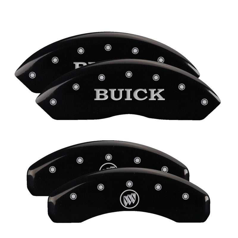 MGP 4 Caliper Covers Engraved Front Buick Engraved Rear Buick Shield Black finish silver ch 49003SBSHBK 49003SBSHBK Photo - Primary