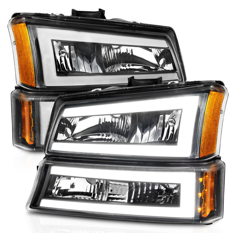 ANZO 2003-2006 Chevrolet Silverado 1500 Crystal Headlights w/ Light Bar Black Housing 111501 111501 Photo - Unmounted