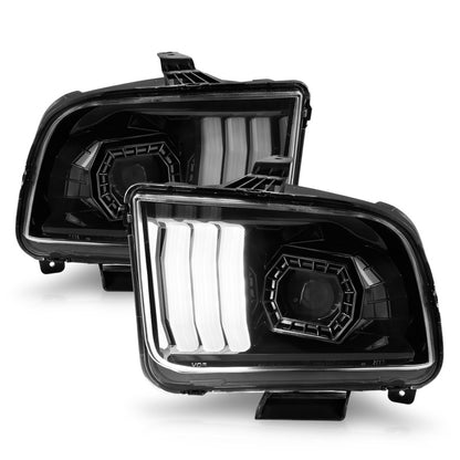 ANZO 05-09 Ford Mustang (w/Factory Halogen HL Only) Projector Headlights w/Light Bar Black Housing 121566 121566 Photo - Unmounted