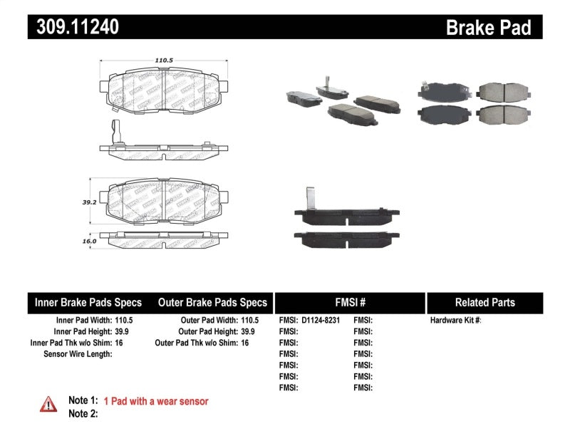 StopTech Street Performance Pads Rear FR-S BRZ 309.11240 Photo - Primary