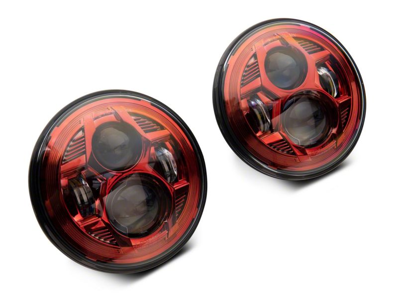Raxiom 07-18 Jeep Wrangler JK 7-In LED Headlights- Red Housing- Clear Lens J154701 J154701 Photo - Close Up