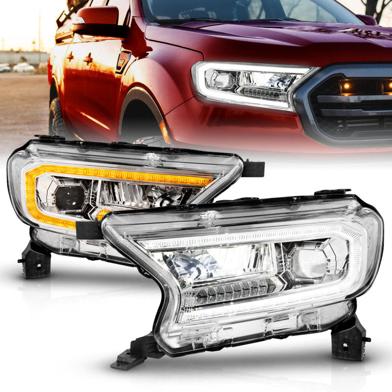 ANZO 19-23 Ford Ranger Full LED Projector Headlights w/ Initiation & Sequential - Chrome 111614 111614 Photo - Primary