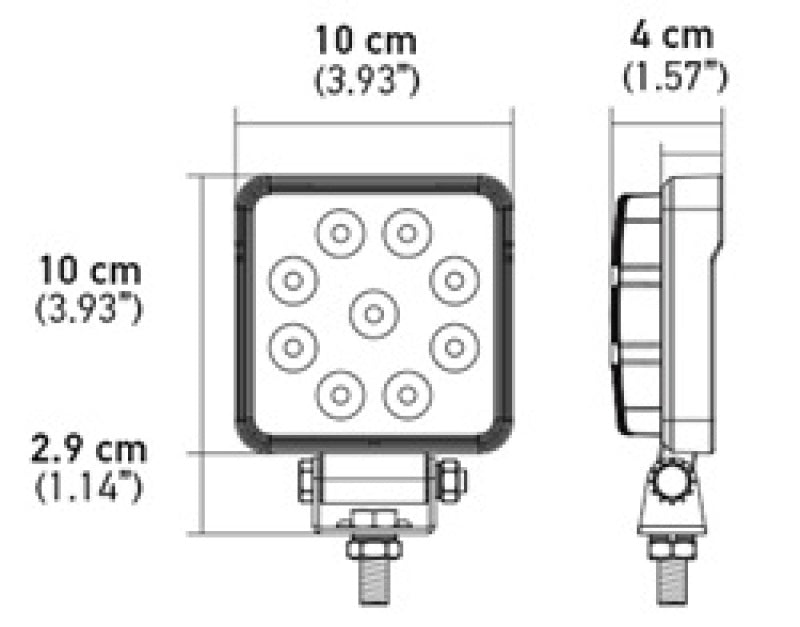 Hella ValueFit Work Light 4SQ 1.0 LED MV LR LT 357102002 357102002 Technical Drawing