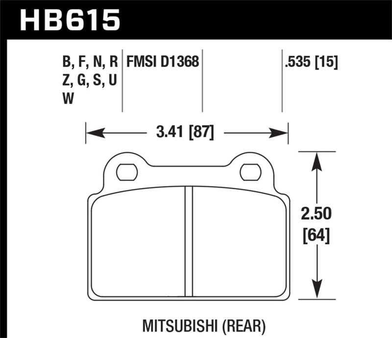 Hawk Ceramic Brake Pads Rear Mitsubishi Lancer EVO 2008-2009 HB615Z.535 Photo - Primary