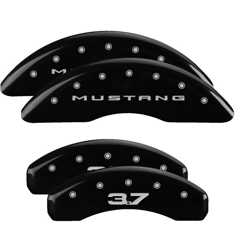 MGP 4 Caliper Covers Engraved Front 2015/Mustang Engraved Rear 2015/37 Black finish silver ch 10204SM32BK 10204SM32BK Photo - Primary