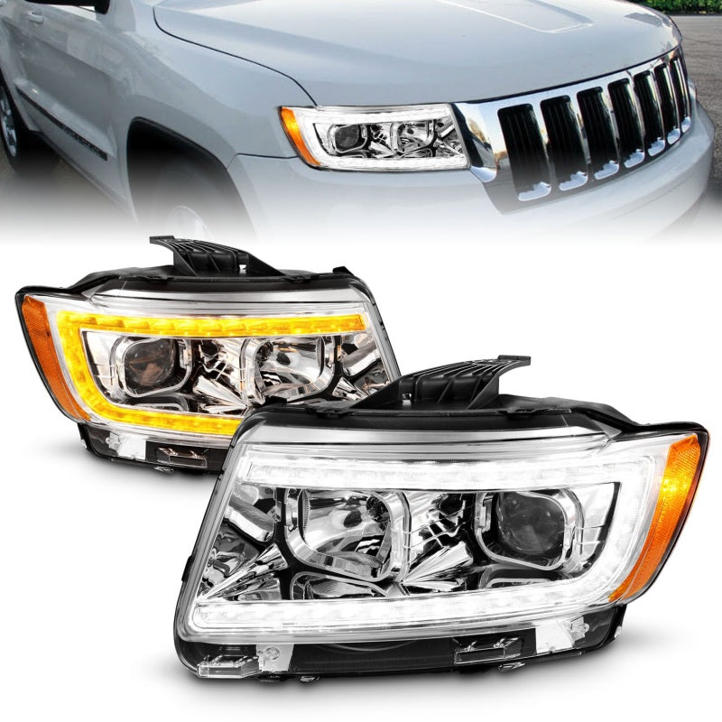 ANZO 11-13 Jeep Grand Cherokee (Factory Halogen Only) Projector Headlights w/Light Bar Swchbk Chrome 111569 111569 Photo - Primary