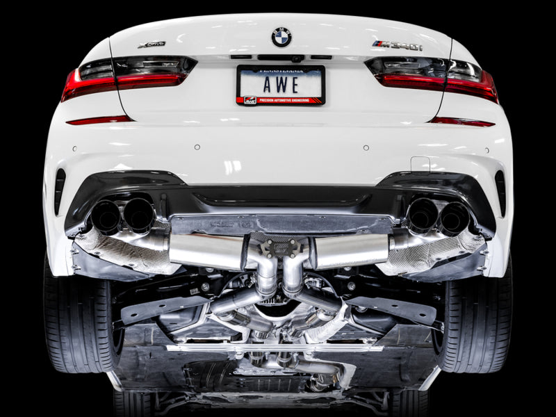 AWE Tuning 2019+ BMW M340i (G20) Non-Resonated Touring Edition Exhaust - Quad Diamond Black Tips 3015-43156 3015-43156 Photo - Mounted