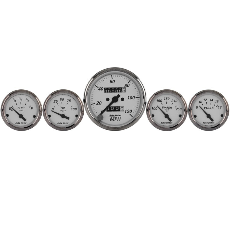 Autometer Silver 5 Pc Kit Box w/ Mech. Speedo / Elec Oil Press / Water Temp / Volt / Fuel Level 1901 1901 Photo - Primary