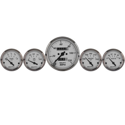 Autometer Silver 5 Pc Kit Box w/ Mech. Speedo / Elec Oil Press / Water Temp / Volt / Fuel Level 1901 1901 Photo - Primary