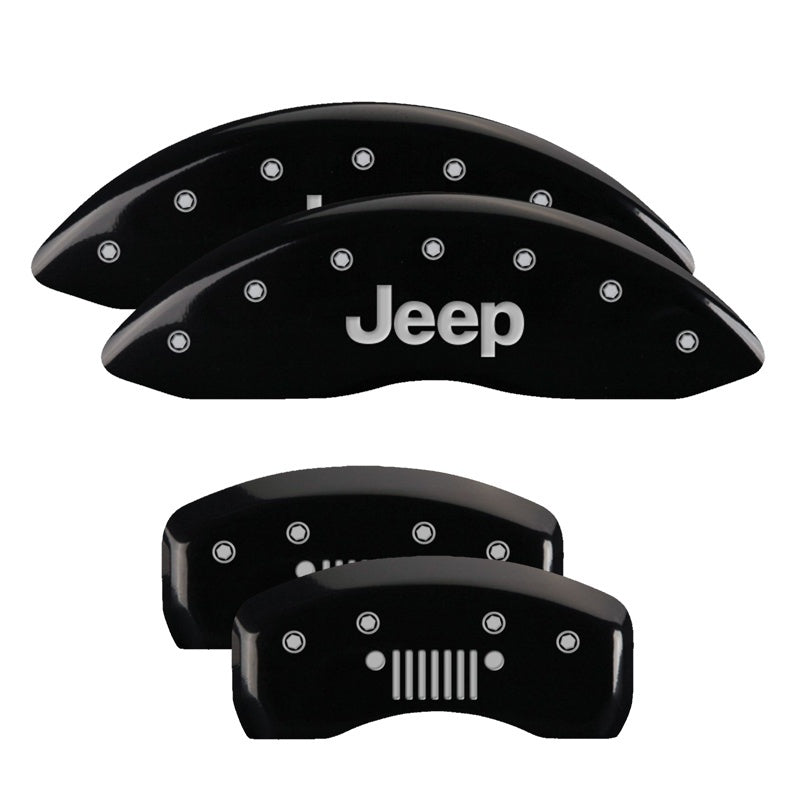 MGP 4 Caliper Covers Engraved Front JEEP Engraved Rear JEEP Grill logo Black finish silver ch 42003SJPLBK 42003SJPLBK Photo - Primary