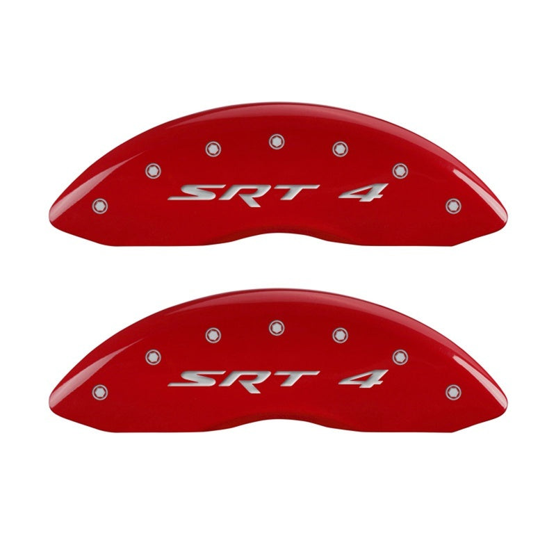 MGP Front set 2 Caliper Covers Engraved Front SRT4 Red finish silver ch 12002FSR4RD 12002FSR4RD Photo - Primary