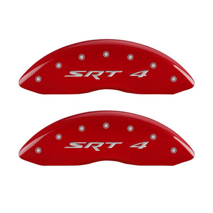 MGP Front set 2 Caliper Covers Engraved Front SRT4 Red finish silver ch 12002FSR4RD 12002FSR4RD Photo - Primary