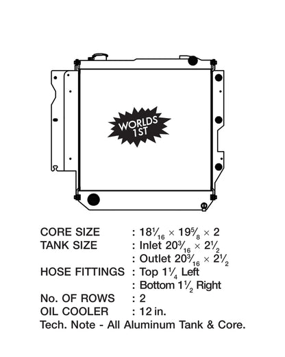 CSF 05-06 Jeep Wrangler Radiator 7035 7035 Technical Drawing