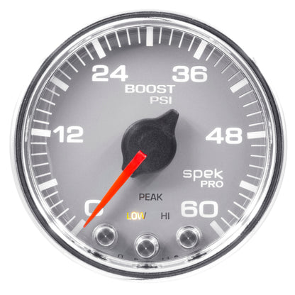 Autometer Spek-Pro Gauge Boost 2 1/16in 60psi Stepper Motor W/Peak & Warn Slvr/Chrm P30421 P30421 User 1