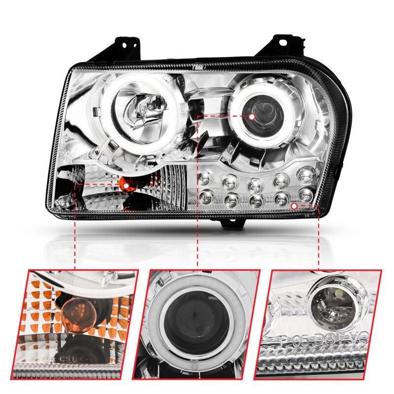 Anzo 2005-2010 Chrysler 300 Projector Headlights w/ Halo Chrome 121136 Photo - Unmounted