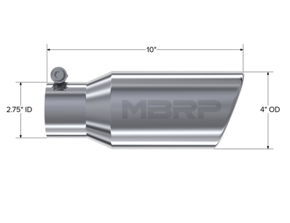 MBRP Universal Tip 4in OD 2.75in Inlet 10in Length Angled Rolled End T5157 Photo - Close Up