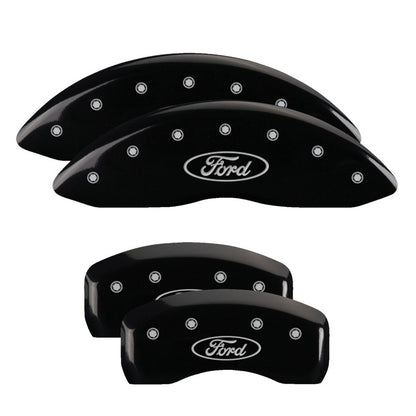 MGP 4 Caliper Covers Engraved Front & Rear Oval logo/Ford Black finish silver ch 10165SFRDBK 10165SFRDBK Photo - Primary