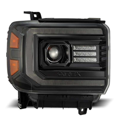 AlphaRex 14-18 GMC Sierra LUXX LED Proj Headlights Plnk Style Alpha Blk w/Activ Light/Seq Signal/DRL 880614 880614 Photo - Primary