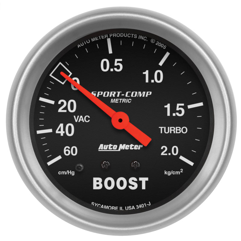 Autometer Gauge, Vac/Boost, 2 5/8", 60cmHg - 2.1kg/Cm2, Mechanical,  Sport-Comp 3401-J Photo - Primary
