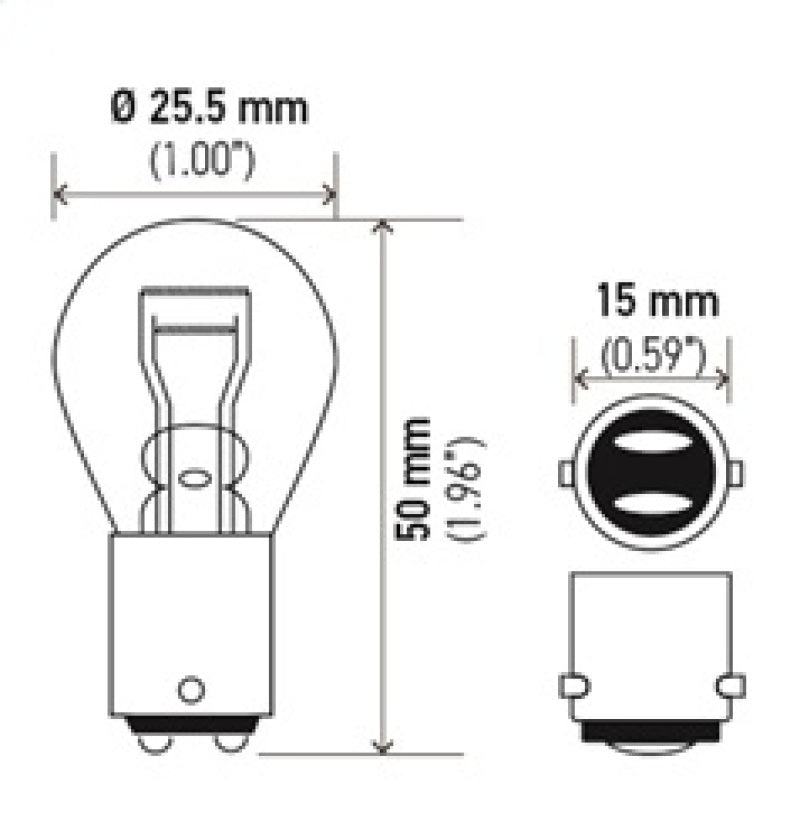 Hella BULB 1176A 12V 16/8W BA15d S8 - Min Qty 10 (211656701) 1176A 1176A Technical Drawing