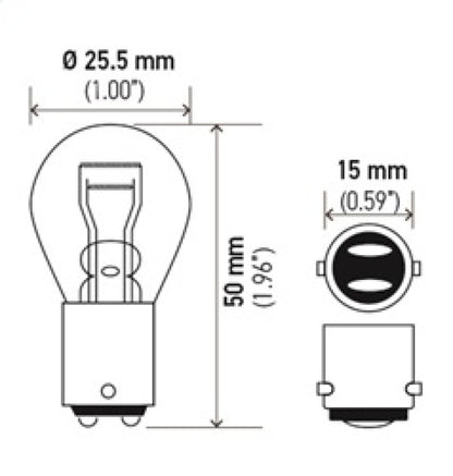 Hella BULB 1176A 12V 16/8W BA15d S8 - Min Qty 10 (211656701) 1176A 1176A Technical Drawing