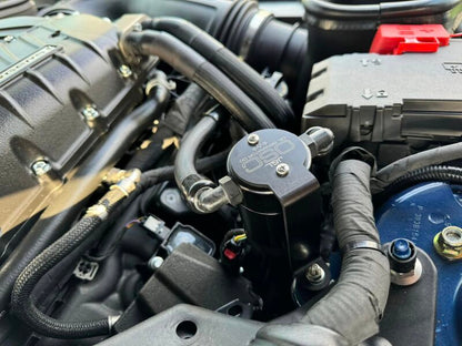 J&L 2024 Ford Mustang GT w/ Whipple Supercharger Oil Separator 3.0 PCV Side - Black Anodized 3092P-B 3092P-B Photo - Mounted