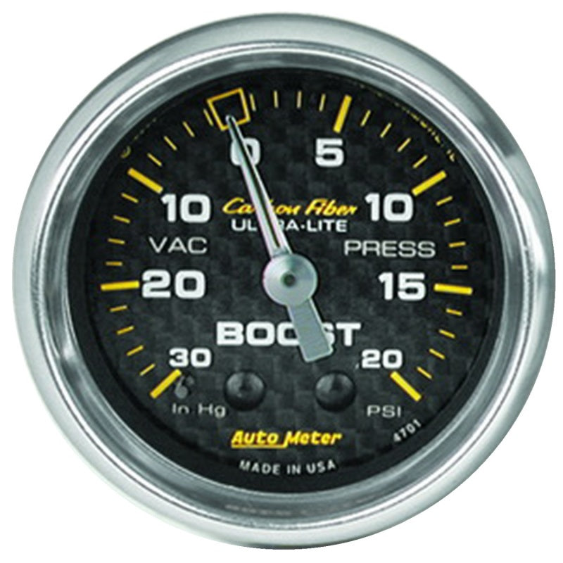 Autometer 2-1/16" Boost/Vacuum, 30 In Hg/20 Psi, Mechanical, Carbon Fiber 4701 Photo - Primary