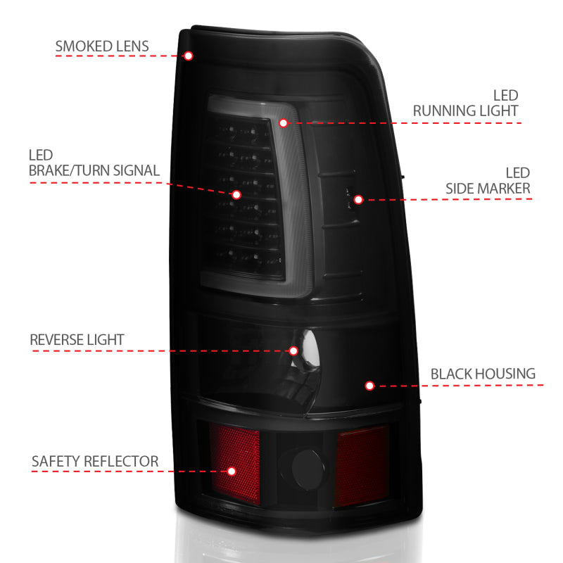 ANZO 2003-2006 Chevy Silverado 1500 LED Taillights Plank Style Black w/Smoke Lens 311334 311334 Photo - Unmounted