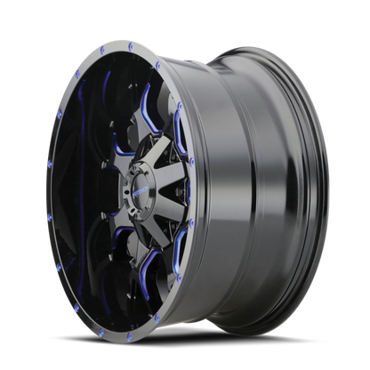 Mayhem 8015 Warrior 20x10 / 5x127 BP / -25mm Offset / 87mm Hub Black w/ Prism Blue Wheel 8015-2152BTB 8015-2152BTB Photo - Primary