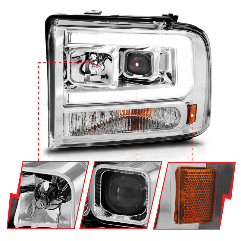 ANZO 99-04 Ford F250/F350/F450/Excursion (excl 99) Projector Headlights - w/Light Bar Chrome Housing 111552 111552 Photo - Unmounted
