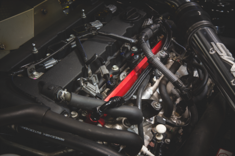 AMS Performance 08-15 Mitsubishi EVO X CNC Machined Aluminum Fuel Rail w/Pulsation Dampener - Red AMS.04.07.0006-1 AMS.04.07.0006-1 Photo - Primary