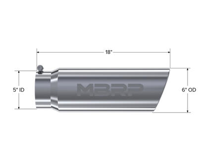 MBRP Universal Tip 6in OD Angled Rolled End 5in Inlet 18in Lgth T5125 Photo - Close Up