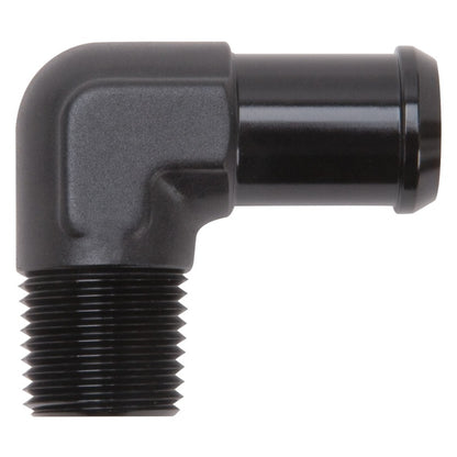 Edelbrock Hose End, 90-Degree, 1/2" NPT TO 3/4" Barb, Black Anodize 8165 Photo - Primary