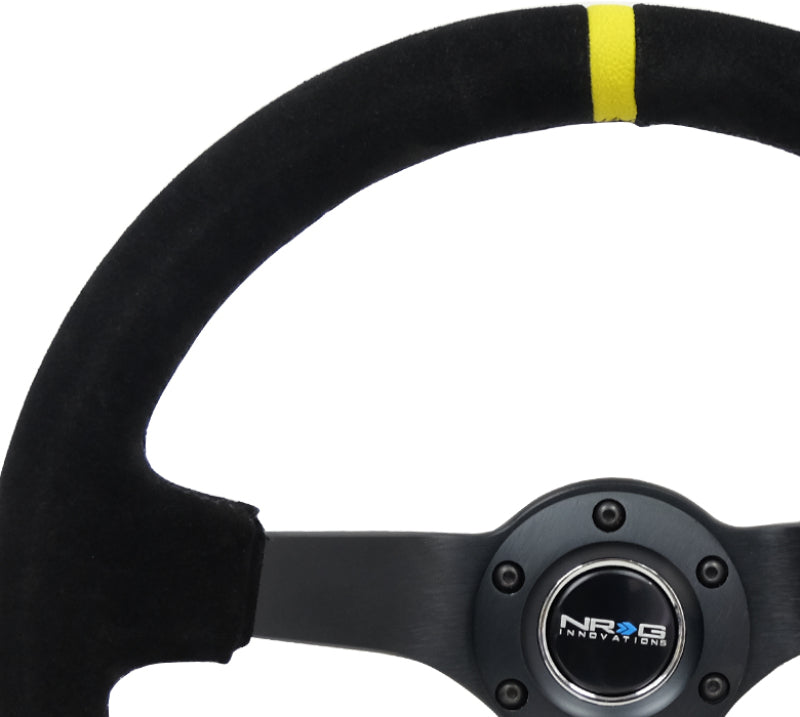 NRG Reinforced Steering Wheel (350mm / 3in. Deep) Blk Suede/X-Stitch w/5mm Blk Spoke & Yellow CM RST-036MB-S-Y RST-036MB-S-Y Photo - Primary