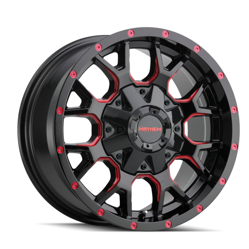 Mayhem 8015 Warrior 17x9 / 8x165.1 BP / -12mm Offset / 130.8mm Hub Black w/ Prism Red Wheel 8015-7976BTR 8015-7976BTR Photo - Primary
