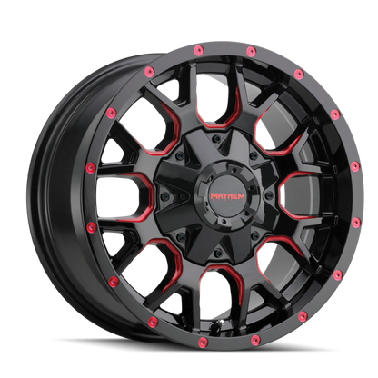 Mayhem 8015 Warrior 20x9 / 6x135 BP / 18mm Offset / 106mm Hub Black w/ Prism Red Wheel 8015-2937BTR18 8015-2937BTR18 Photo - Primary