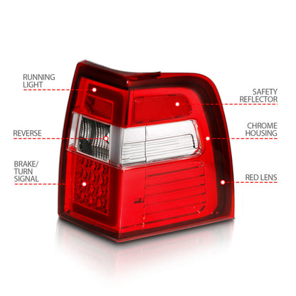 ANZO 07-17 For Expedition LED Taillights w/ Light Bar Chrome Housing Red/Clear Lens 311410 311410 Photo - Unmounted