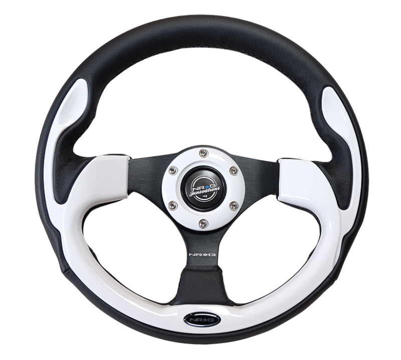 NRG Reinforced Steering Wheel (320mm) Blk w/White Trim & 4mm 3-Spoke RST-001WT RST-001WT Photo - Primary