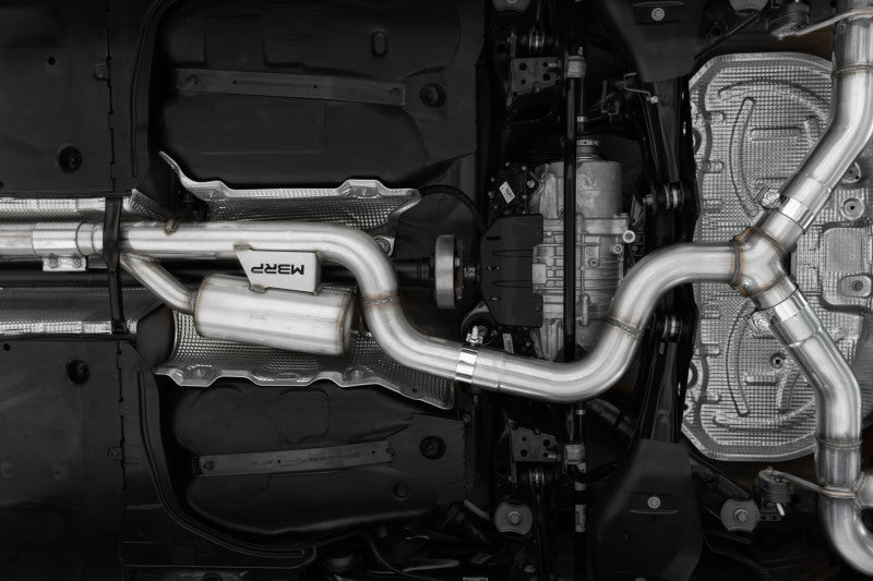 MBRP 2022 Volkswagon Golf R MK8 3in Cat-Back Quad Rear w/ Carbon Fiber Tips Valve Delete Exhaust S46123CF S46123CF Photo - Mounted