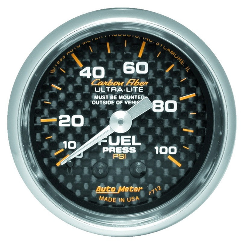 Autometer Gauge, Fuel Pressure, 2 1/16", 100PSI, Mechanical, Carbon Fiber 4712 Photo - Primary