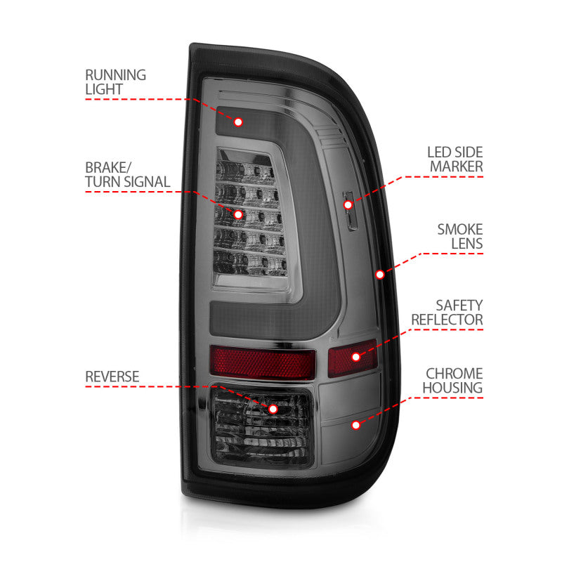 ANZO 2008-2016 Ford F-250 LED Taillights Chrome Housing Smoke Lens (Pair) 311357 311357 Photo - Unmounted