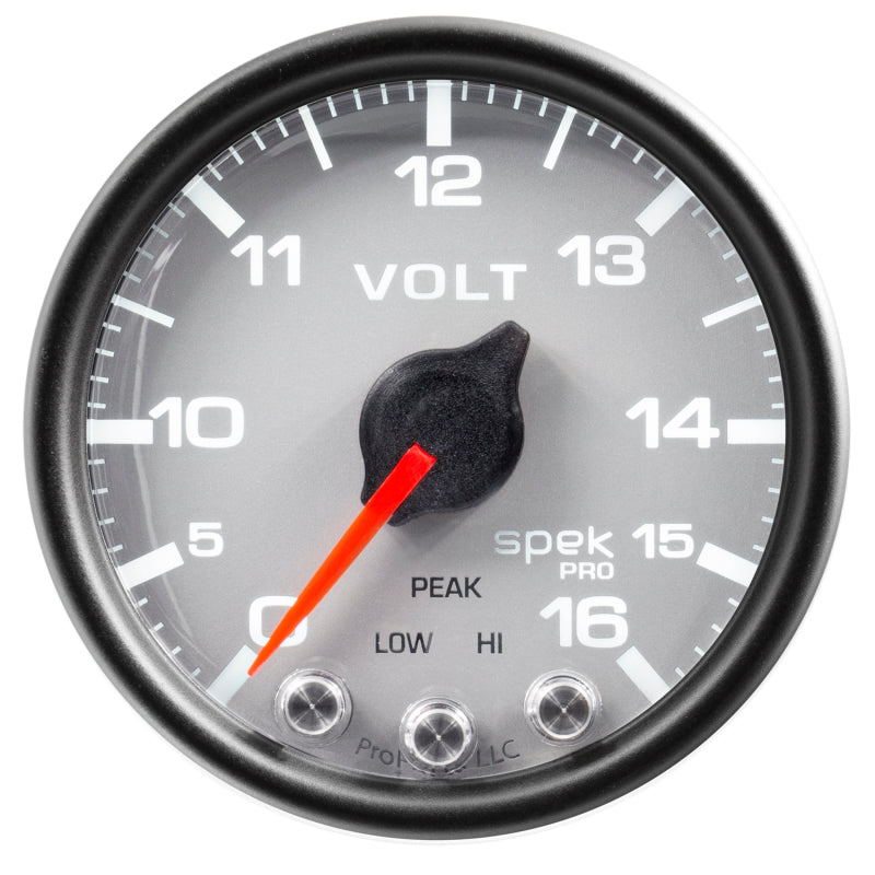 AutoMeter Gauge Voltmeter 2-1/16in. 16V Stepper Motor W/Peak & Warn Slvr/Blk Spek-Pro P34422