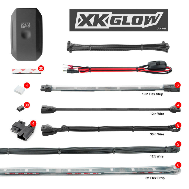 XKGLOW XK Glow XKchrome Boat Strip Advanced Kit w/ Dual-Mode Dash Mount Controller 8x36In + 8x9In XK-BOAT-PRO-DM