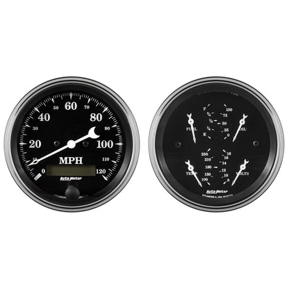 Auto Meter Gauge Kit 2 pc. Quad & Speedometer 3 3/8in Old Tyme Black 1700 1700 Photo - Primary