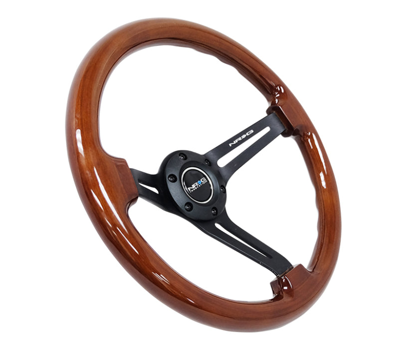 NRG Reinforced Classic Wood Grain Wheel, 350mm, 3 Spoke Slotted Center RST-018BR-BK Photo - Primary