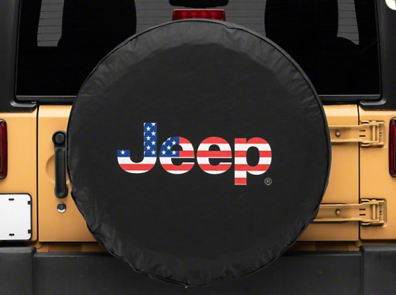 Officially Licensed Jeep 66-18 CJ5/ CJ7/Wrangler YJ/ TJ/JK American Flag Logo Spare Tire Cover-32In oljJ157895D