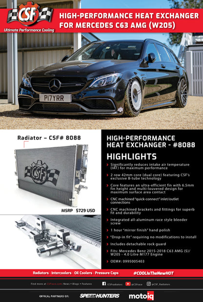 CSF 2015+ Mercedes Benz C63 AMG (W205) Front Mount Heat Exchanger w/Rock Guard 8088 8088 Brochure - A general brochure describing a brand, company, product line.  If brochure in question is for a specific product, use code PDB.